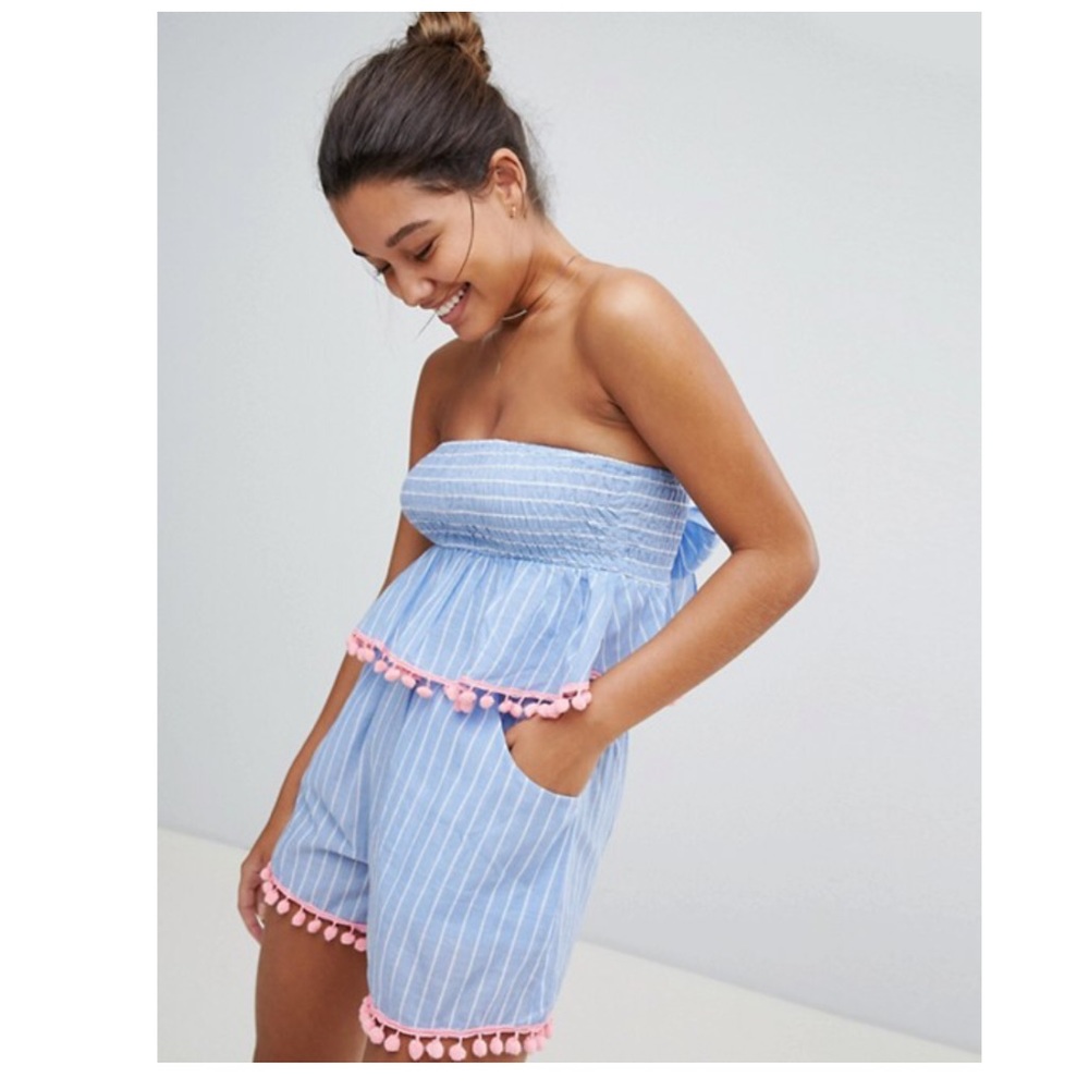 NWT Powder Blue Pinstripe Romper | America+Beyond